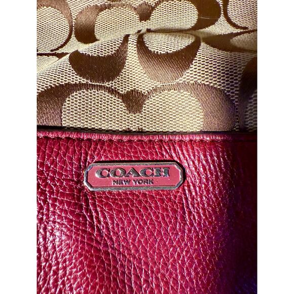 Coach Signature C Park Hobo Shoulder Bag Khaki Crimson F30341 - Picture 3 of 13